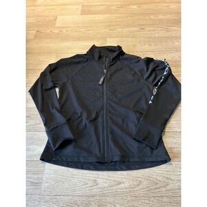 Bebe Sport Womens Black Full Zip Track Jacket Logo Sleeve Mock Neck Size L